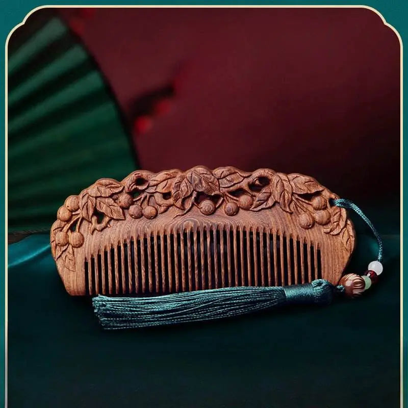 chinese hair comb – vintage green sandalwood carved gift, romantic & elegant hair care - star8s