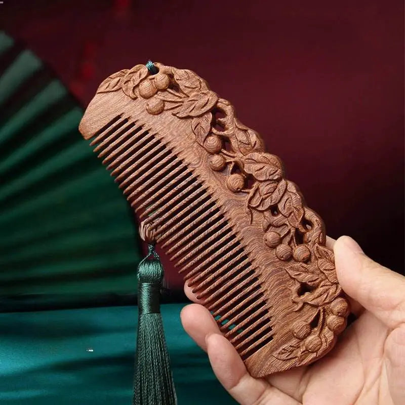 chinese hair comb – vintage green sandalwood carved gift, romantic & elegant hair care - star8s