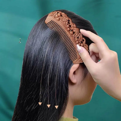 Chinese Hair Comb – Vintage Green Sandalwood Carved Gift, Romantic & Elegant Hair Care - STAR8S