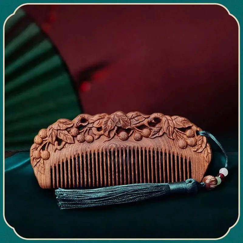 chinese hair comb – vintage green sandalwood carved gift, romantic & elegant hair care - star8s