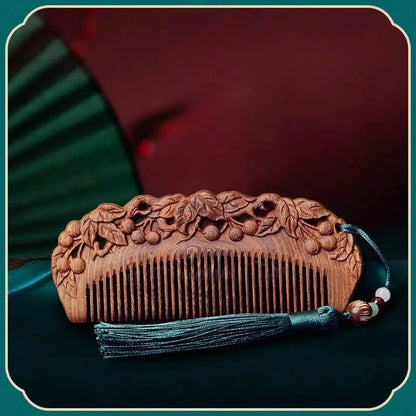 Chinese Hair Comb – Vintage Green Sandalwood Carved Gift, Romantic & Elegant Hair Care - STAR8S