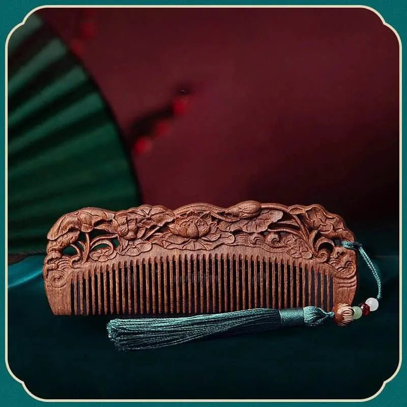 Chinese Hair Comb – Vintage Green Sandalwood Carved Gift, Romantic & Elegant Hair Care - STAR8S