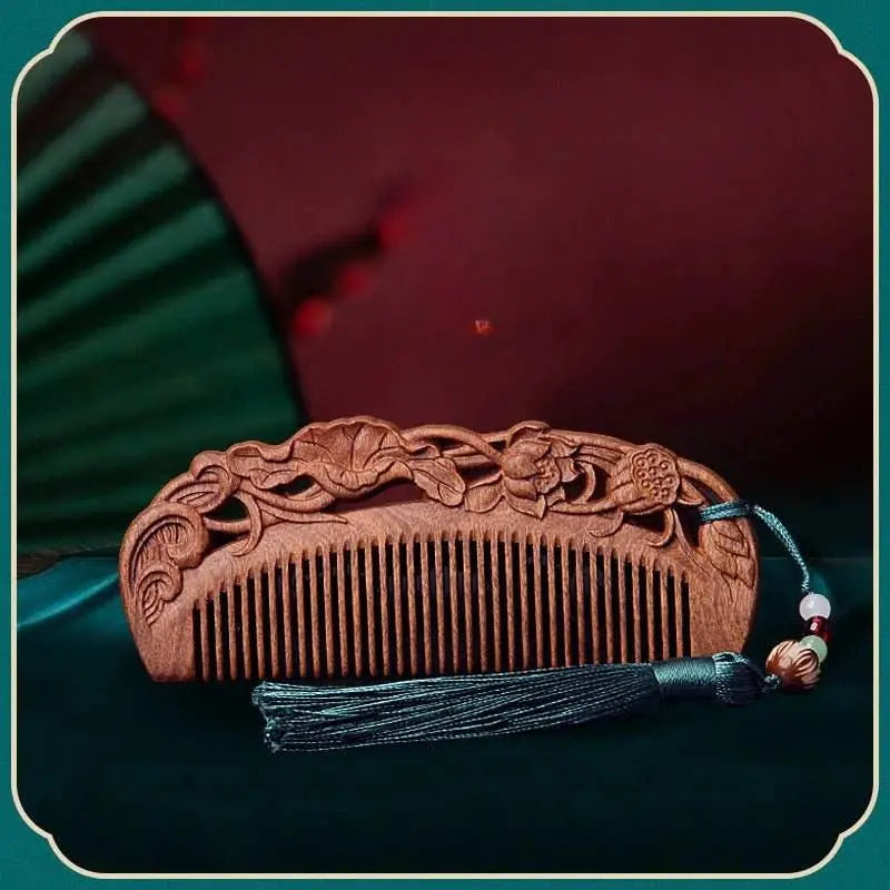 Chinese Hair Comb – Vintage Green Sandalwood Carved Gift, Romantic & Elegant Hair Care - STAR8S