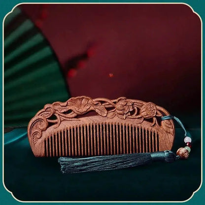Chinese Hair Comb – Vintage Green Sandalwood Carved Gift, Romantic & Elegant Hair Care - STAR8S