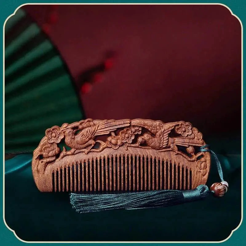 chinese hair comb – vintage green sandalwood carved gift, romantic & elegant hair care - star8s