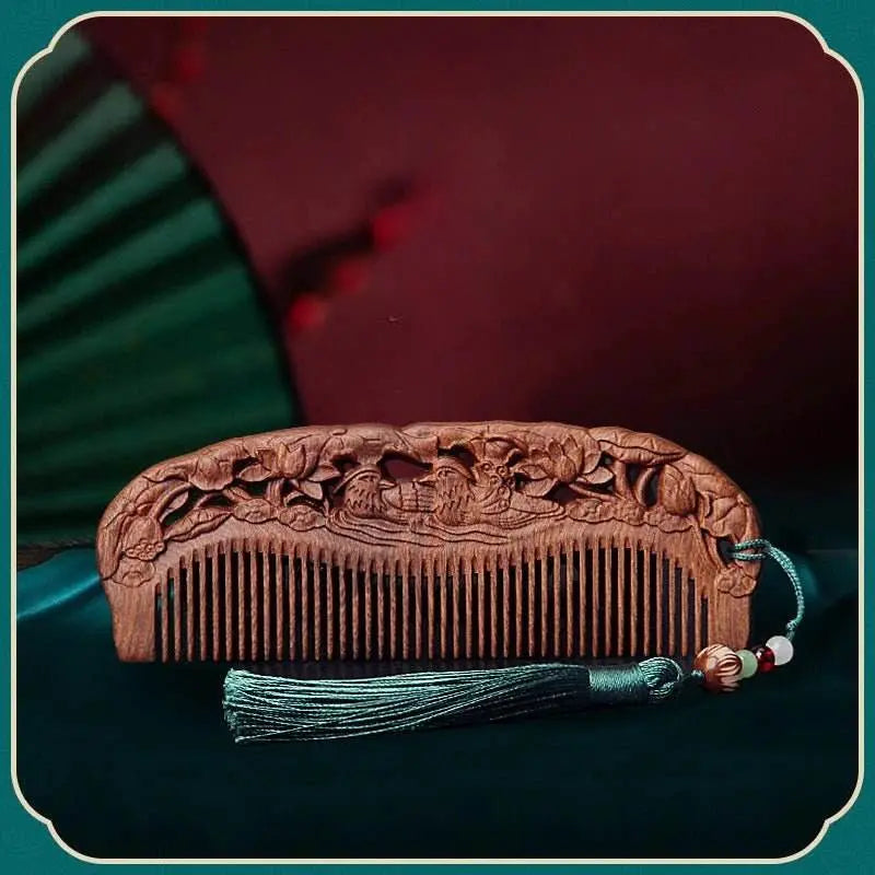 Chinese Hair Comb – Vintage Green Sandalwood Carved Gift, Romantic & Elegant Hair Care - STAR8S