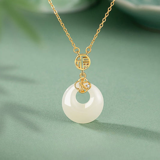 Chinese Jade Necklace - Sterling Silver Heitian Fu Hoop & Bamboo Leaf | STAR8S