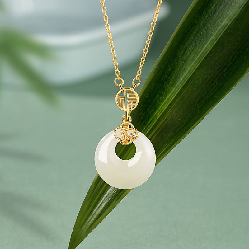 Chinese Jade Necklace - Sterling Silver Heitian Fu Hoop & Bamboo Leaf | STAR8S