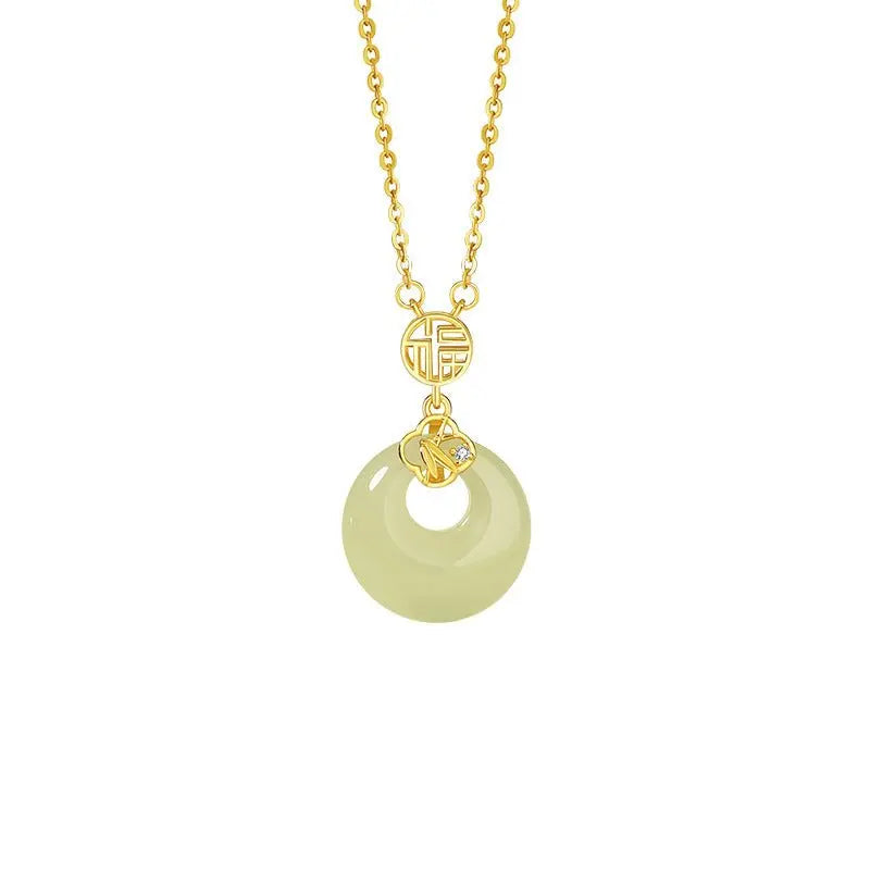 Chinese Jade Necklace - Sterling Silver Heitian Fu Hoop & Bamboo Leaf | STAR8S