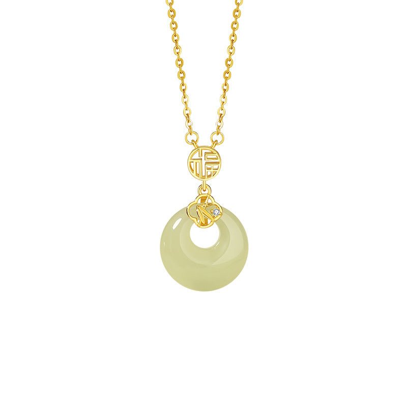 Chinese Jade Necklace - Sterling Silver Heitian Fu Hoop & Bamboo Leaf | STAR8S