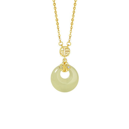 Chinese Jade Necklace - Sterling Silver Heitian Fu Hoop & Bamboo Leaf | STAR8S