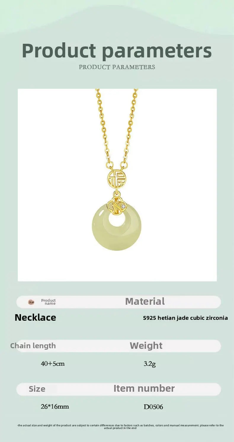 chinese jade necklace - sterling silver heitian fu hoop & bamboo leaf | star8s