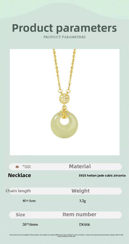 Chinese Jade Necklace - Sterling Silver Heitian Fu Hoop & Bamboo Leaf | STAR8S