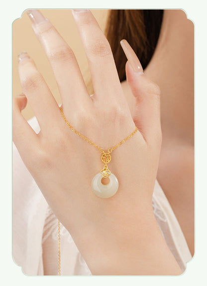 Chinese Jade Necklace - Sterling Silver Heitian Fu Hoop & Bamboo Leaf | STAR8S