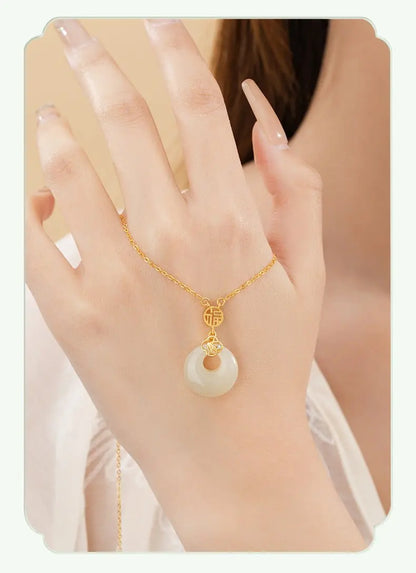 Chinese Jade Necklace - Sterling Silver Heitian Fu Hoop & Bamboo Leaf | STAR8S