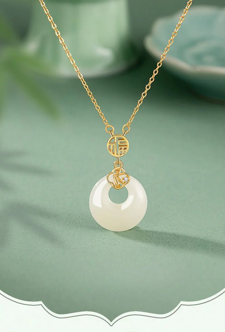 chinese jade necklace - sterling silver heitian fu hoop & bamboo leaf | star8s - star8s