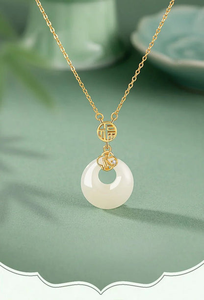 Chinese Jade Necklace - Sterling Silver Heitian Fu Hoop & Bamboo Leaf | STAR8S - STAR8S