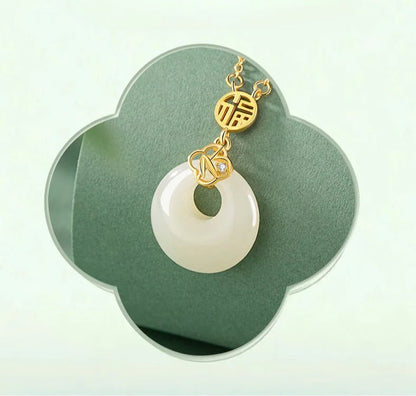 Chinese Jade Necklace - Sterling Silver Heitian Fu Hoop & Bamboo Leaf | STAR8S - STAR8S