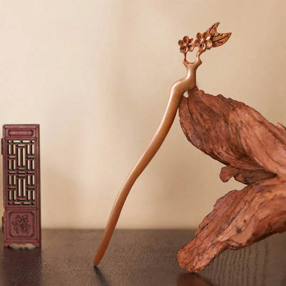 Chinese Peach Wood Hairpin, Stylish for Bun & Vintage Wear - STAR8S