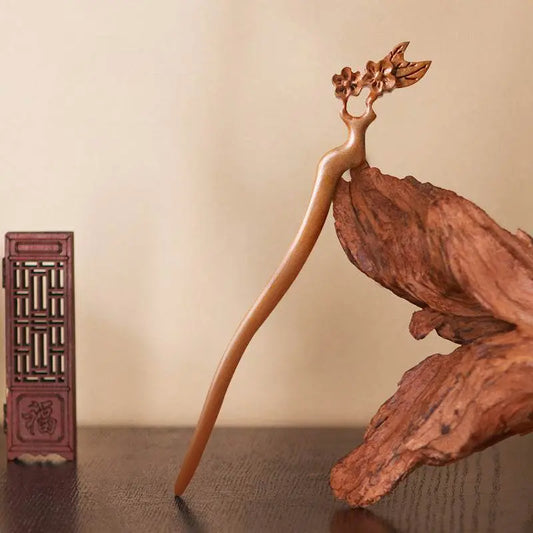 Chinese Peach Wood Hairpin, Stylish for Bun & Vintage Wear - STAR8S