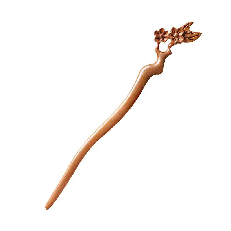 Chinese Peach Wood Hairpin, Stylish for Bun & Vintage Wear - STAR8S