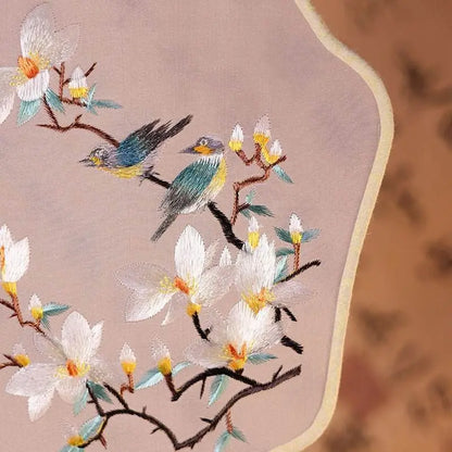 Chinese Suzhou Double - Sided Embroidered Fan with Magnolia for Hanfu & Dance - STAR8S