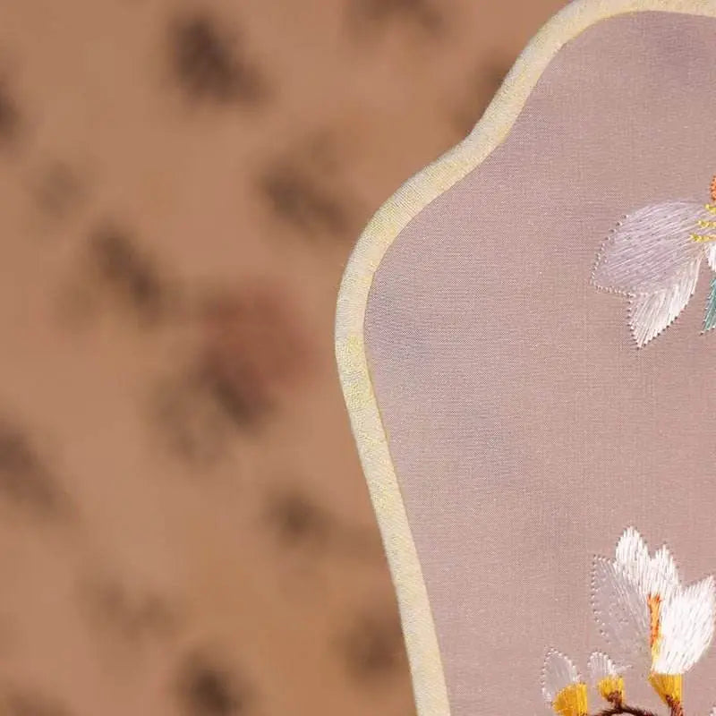 chinese suzhou double - sided embroidered fan with magnolia for hanfu & dance - star8s