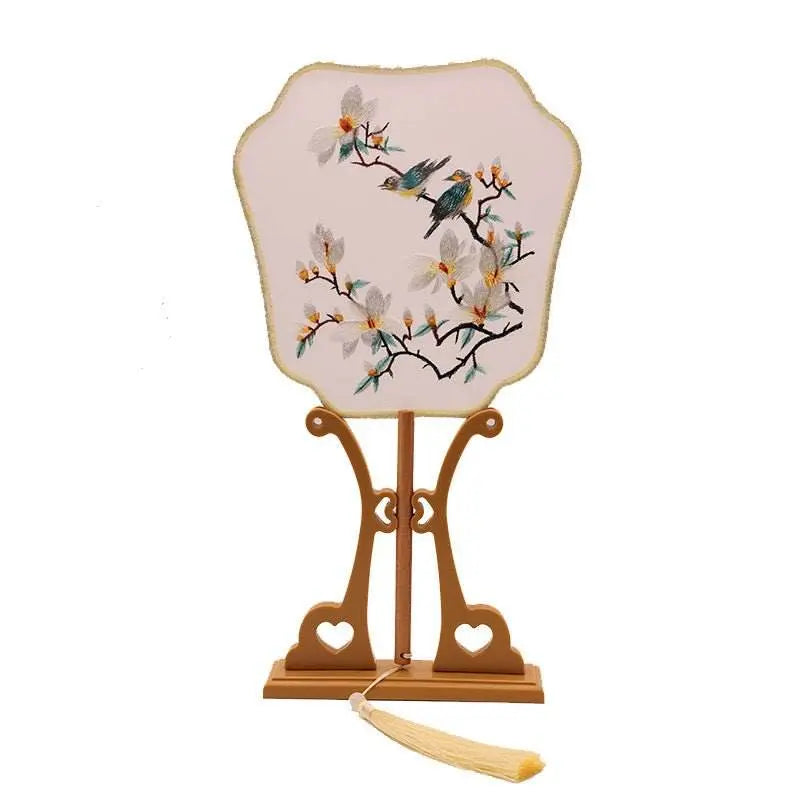 Chinese Suzhou Double - Sided Embroidered Fan with Magnolia for Hanfu & Dance - STAR8S