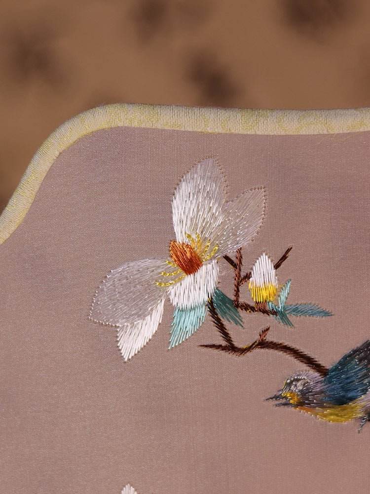 Chinese Suzhou Double - Sided Embroidered Fan with Magnolia for Hanfu & Dance - STAR8S