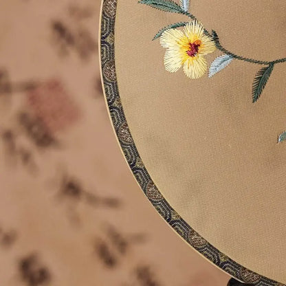 Chinese Suzhou Double - Sided Embroidered Round Fan with Winter Jasmine - STAR8S