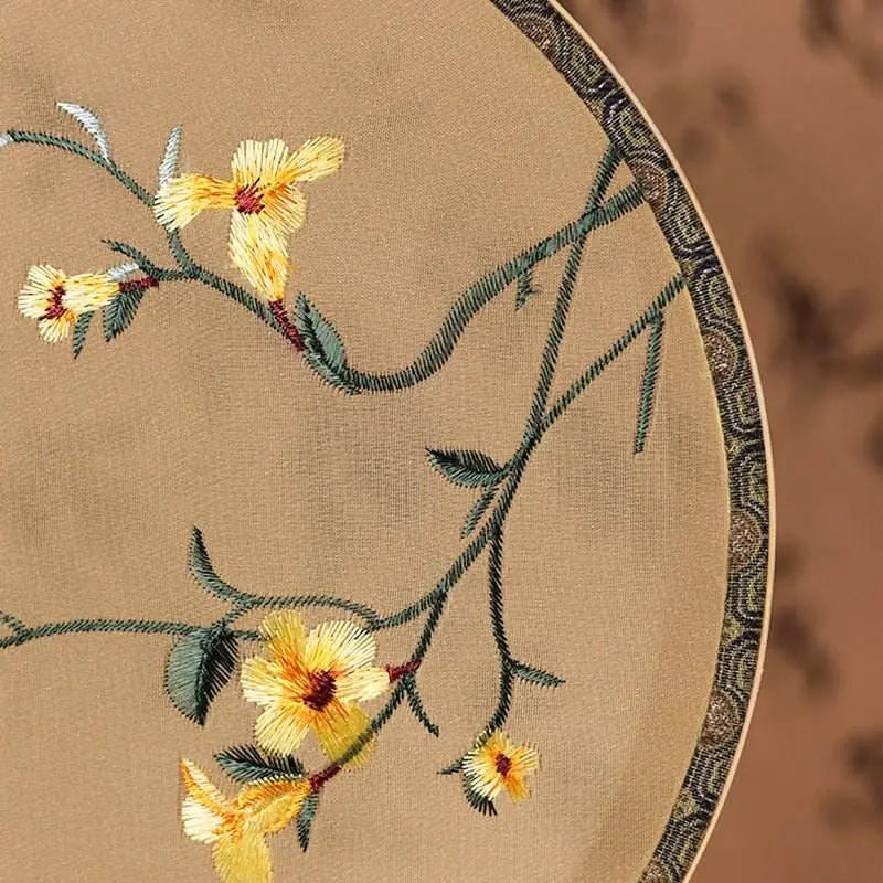 Chinese Suzhou Double - Sided Embroidered Round Fan with Winter Jasmine - STAR8S