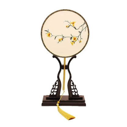 Chinese Suzhou Double - Sided Embroidered Round Fan with Winter Jasmine - STAR8S