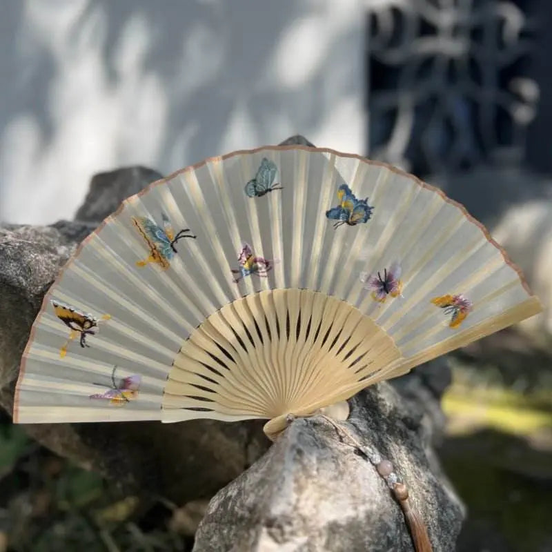 chinese suzhou embroidered folding fan with butterfly patterns - star8s