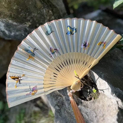 Chinese Suzhou Embroidered Folding Fan with Butterfly Patterns - STAR8S