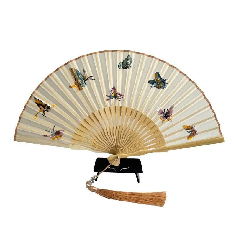 chinese suzhou embroidered folding fan with butterfly patterns - star8s