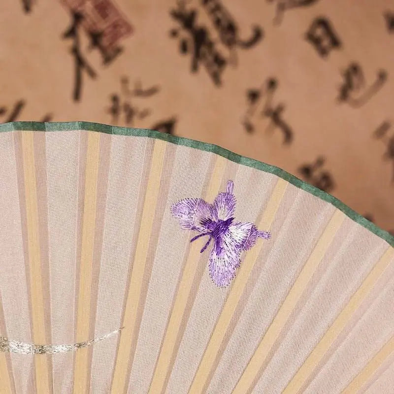 chinese suzhou embroidered folding fan with cymbidium and butterfly patterns - star8s