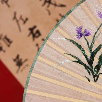 Chinese Suzhou Embroidered Folding Fan with Cymbidium and Butterfly Patterns - STAR8S