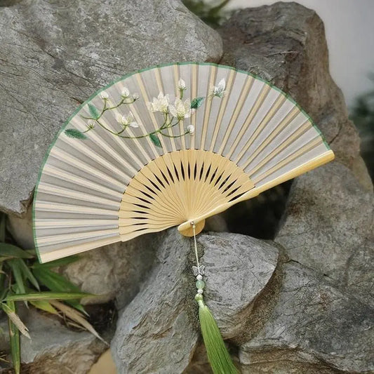 Chinese Suzhou Embroidered Folding Fan with Magnolia Pattern for Women - STAR8S