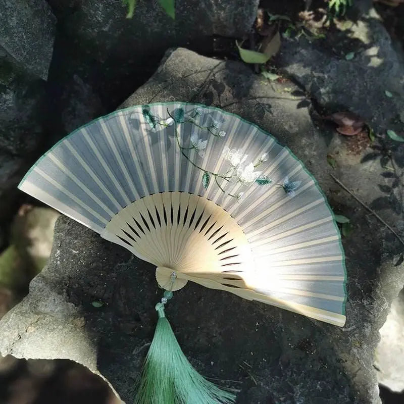 chinese suzhou embroidered folding fan with magnolia pattern for women - star8s