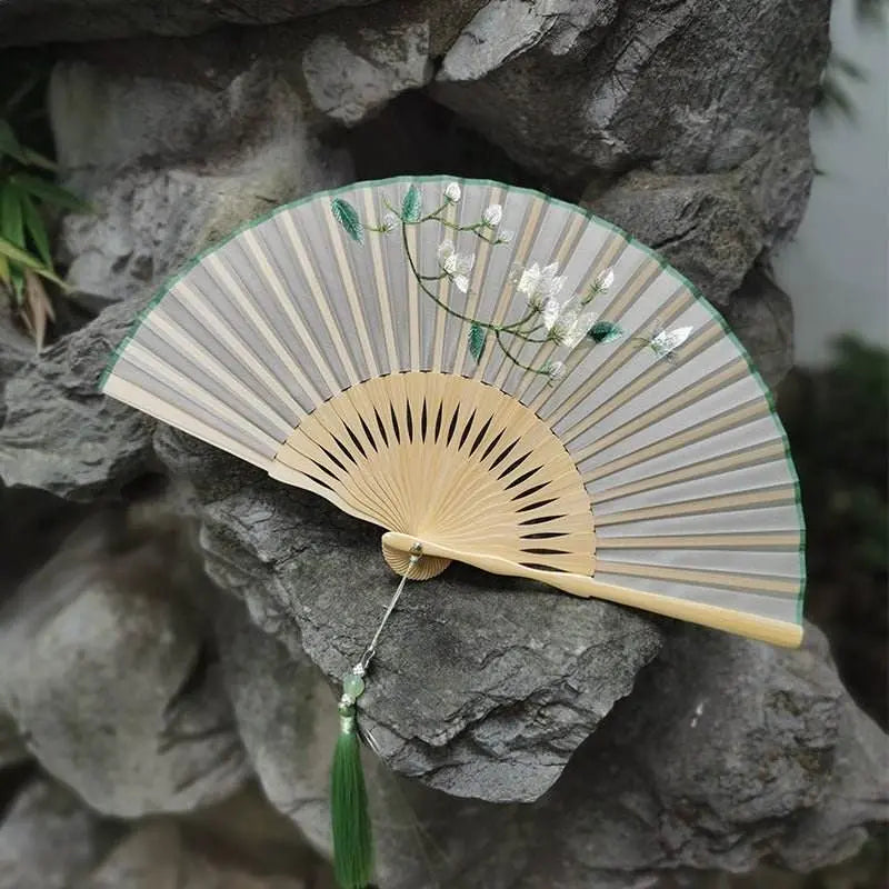 Chinese Suzhou Embroidered Folding Fan with Magnolia Pattern for Women - STAR8S