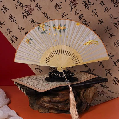 Chinese Suzhou Embroidered Folding Fan with Osmanthus and Rabbit Patterns - STAR8S