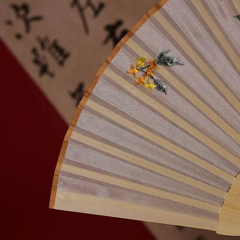 chinese suzhou embroidered folding fan with osmanthus and rabbit patterns - star8s