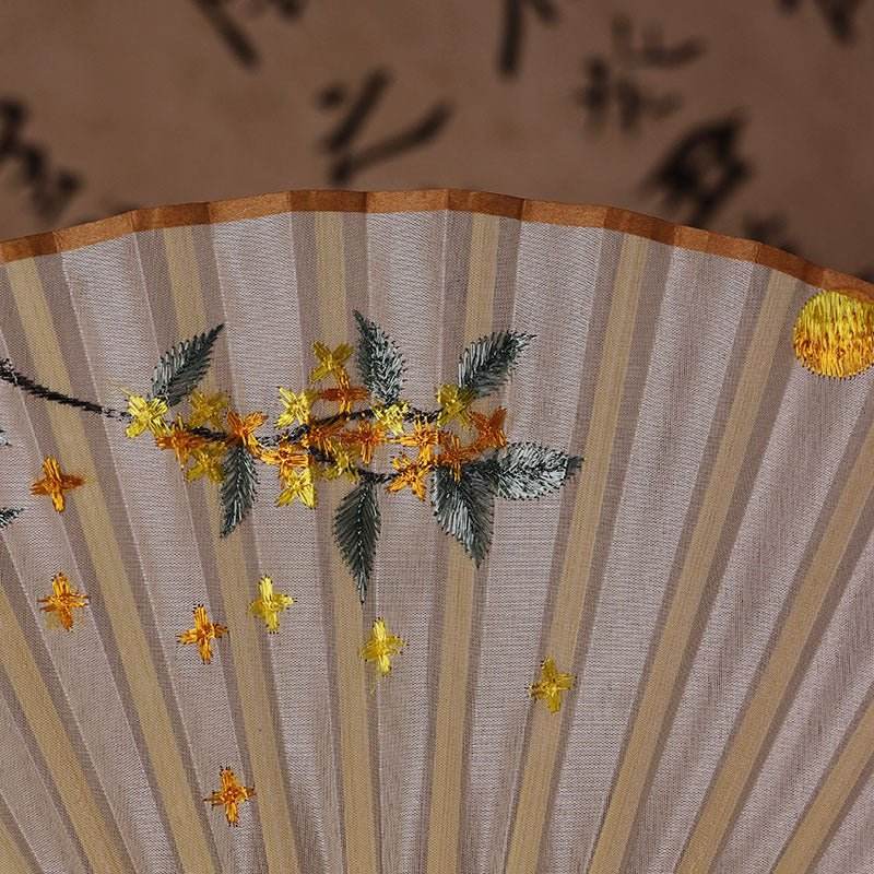 chinese suzhou embroidered folding fan with osmanthus and rabbit patterns - star8s