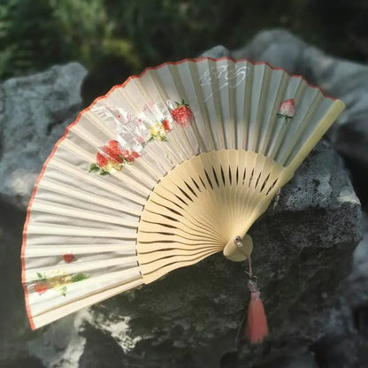 Chinese Suzhou Embroidered Folding Fan with Rabbit and Strawberry for Women - STAR8S