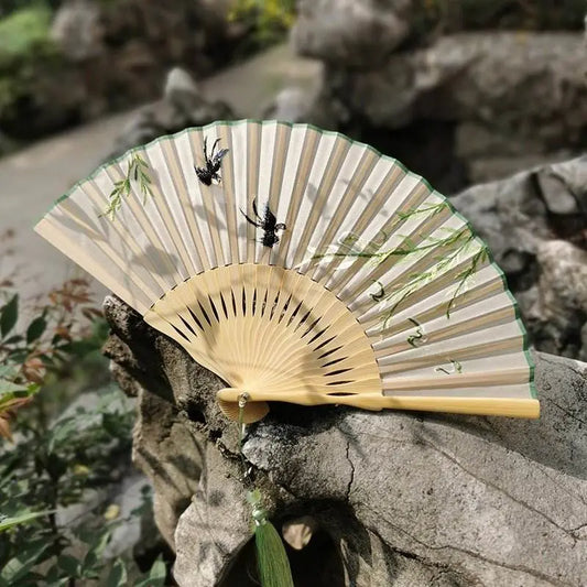 Chinese Suzhou Embroidered Folding Fan with Tender Willow and Spring Swallow Patterns - STAR8S