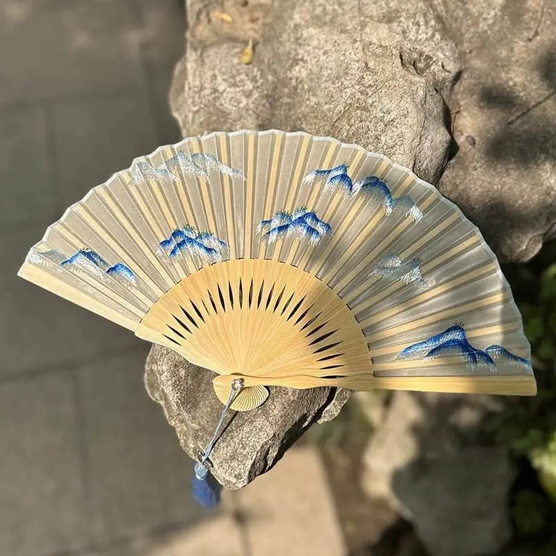 Chinese Suzhou Embroidered Folding Fan with Thousand - li Rivers and Mountains Pattern - STAR8S