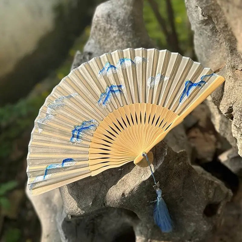 chinese suzhou embroidered folding fan with thousand - li rivers and mountains pattern - star8s