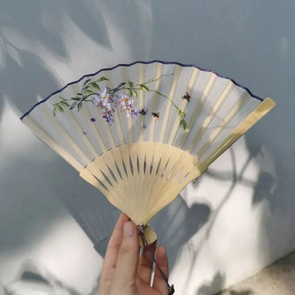 Chinese Suzhou Embroidered Folding Fan with Wisteria Patterns for Women - STAR8S