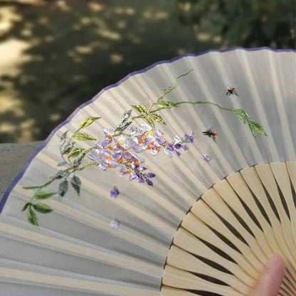 Chinese Suzhou Embroidered Folding Fan with Wisteria Patterns for Women - STAR8S