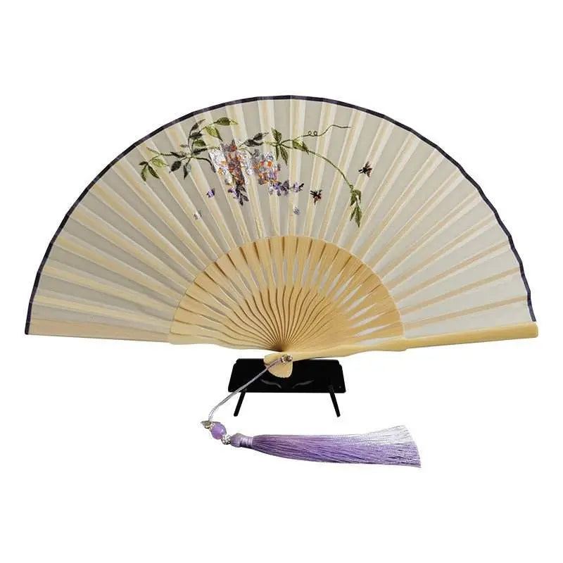 Chinese Suzhou Embroidered Folding Fan with Wisteria Patterns for Women - STAR8S